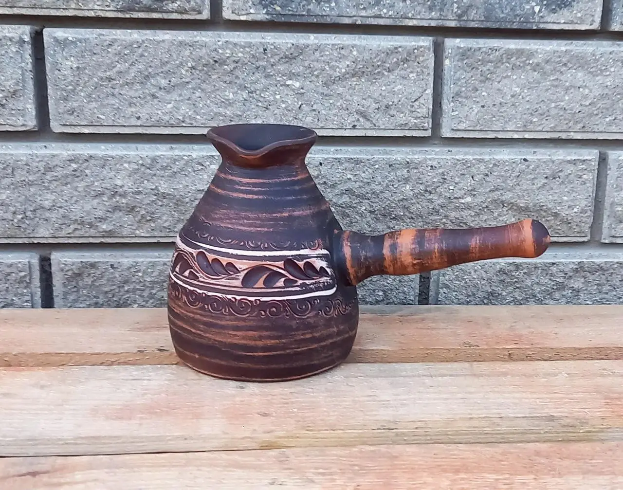Турка керамічна гончарна 600 мл "Ангоб" - Подарунок для любителів кави