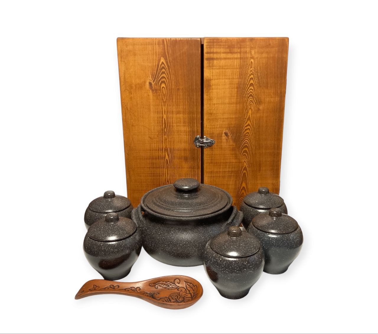 Кухонний набір з керамічного посуду в дерев'янному кейсі - Подарунок для жінки, дружини, подруги, куми