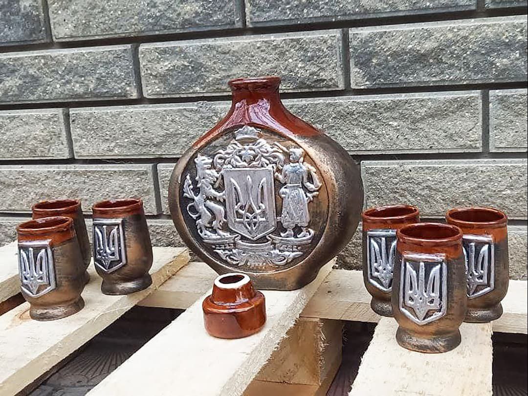 Подарунковий набір Тризуб Герб України, сувенір, декор, графин, пляшка