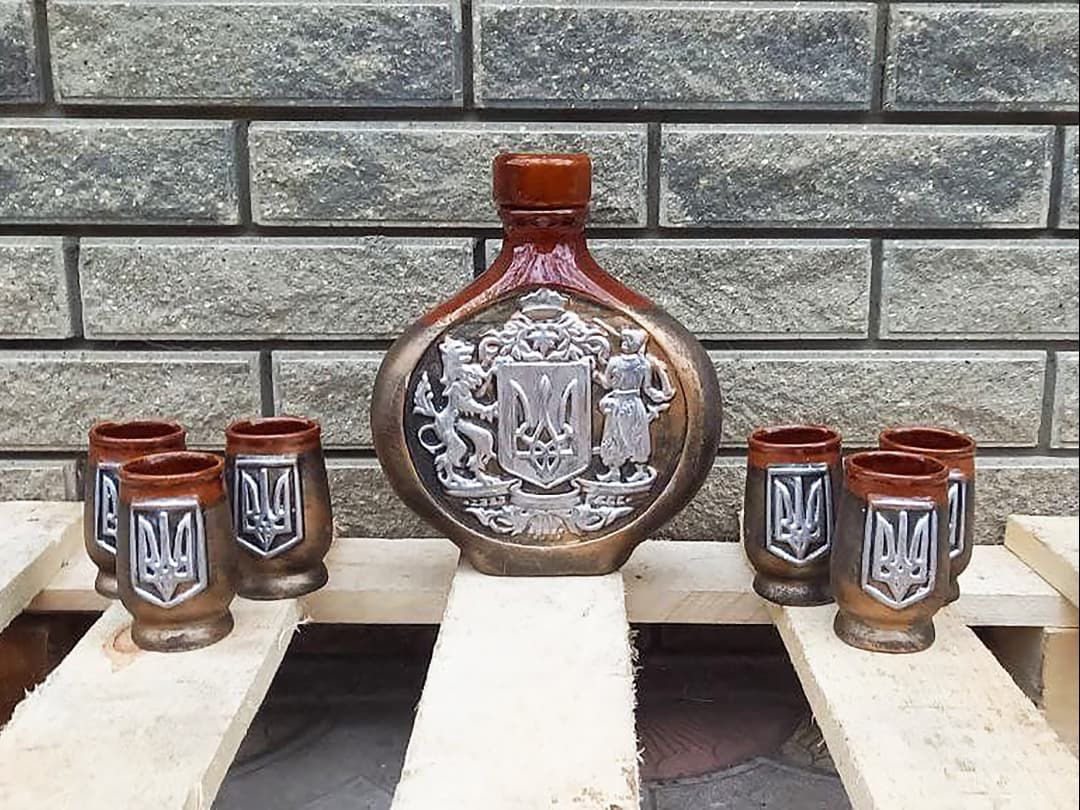 Подарунковий набір Тризуб Герб України, сувенір, декор, графин, пляшка