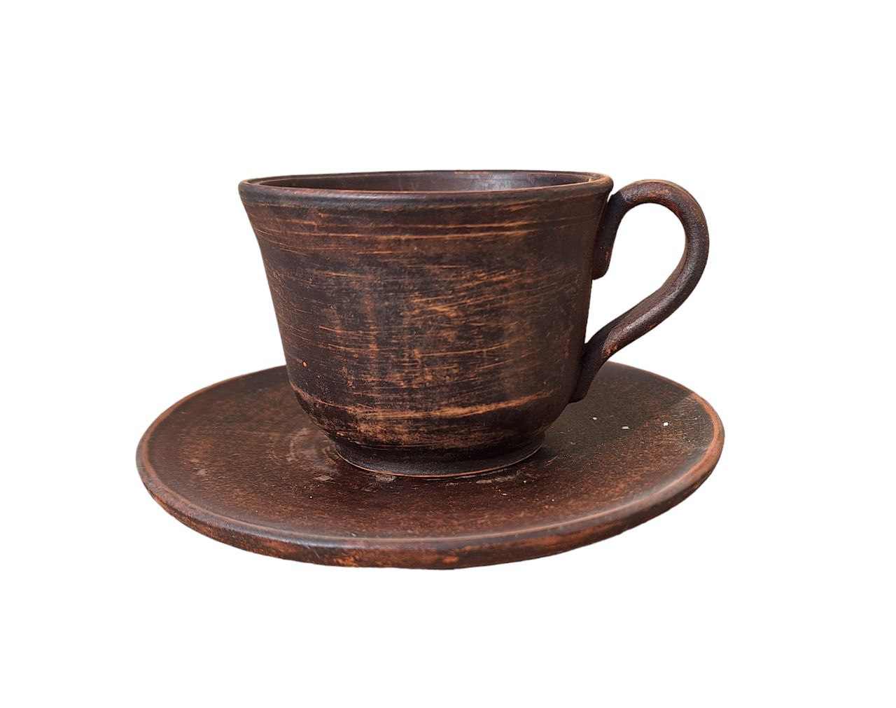 Чашка з блюдцем для кави глиняна 150 мл