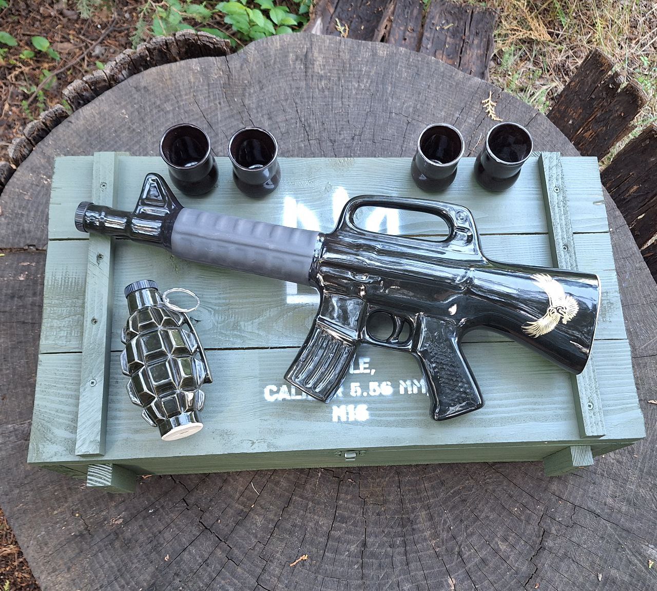 Набір для алкоголю М-16 + Граната Ф1 - крутий подарунок чоловікові, військовому, побратиму