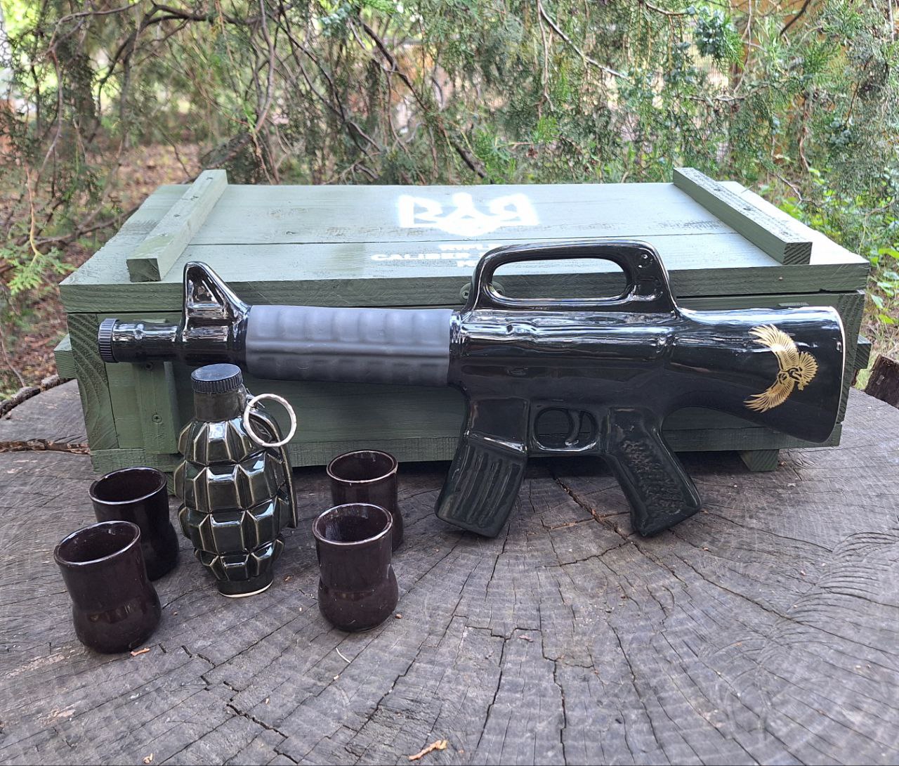 Набір для алкоголю М-16 + Граната Ф1 - крутий подарунок чоловікові, військовому, побратиму